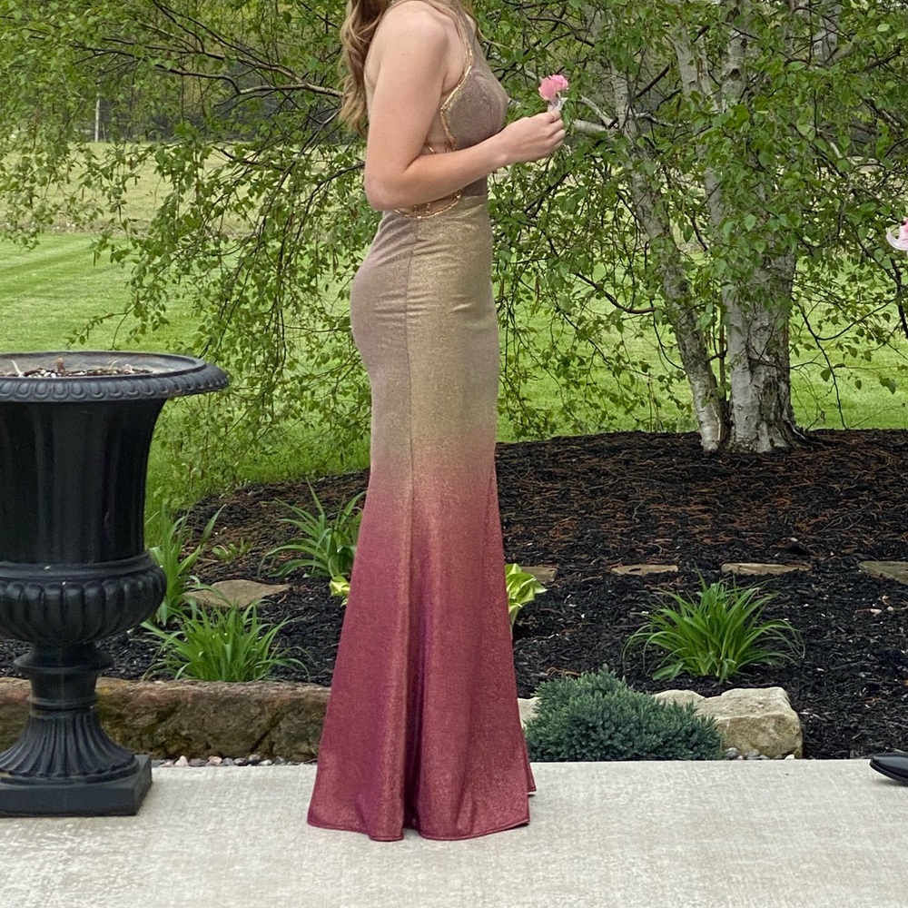 Gold and fuchsia ombré prom dress sz 2